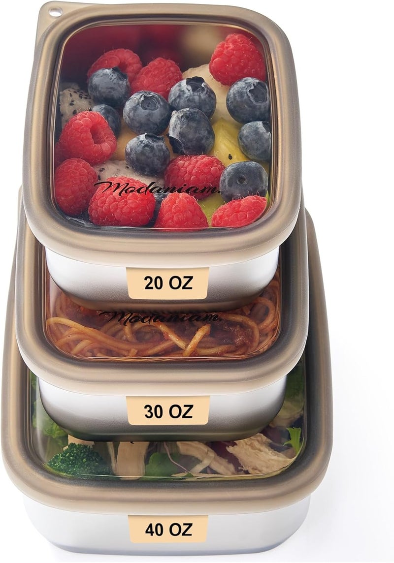 Modaniam Stainless Steel Lunch Box Adult| Meal Prep| Food Storage| Stainless Steel Lunch Containers with clear Silicone Lids| Leak Resistant|20,30, 40 OZ| Bento Box | Metal lunch Box |Lunchbox | Bentobox - Image 1